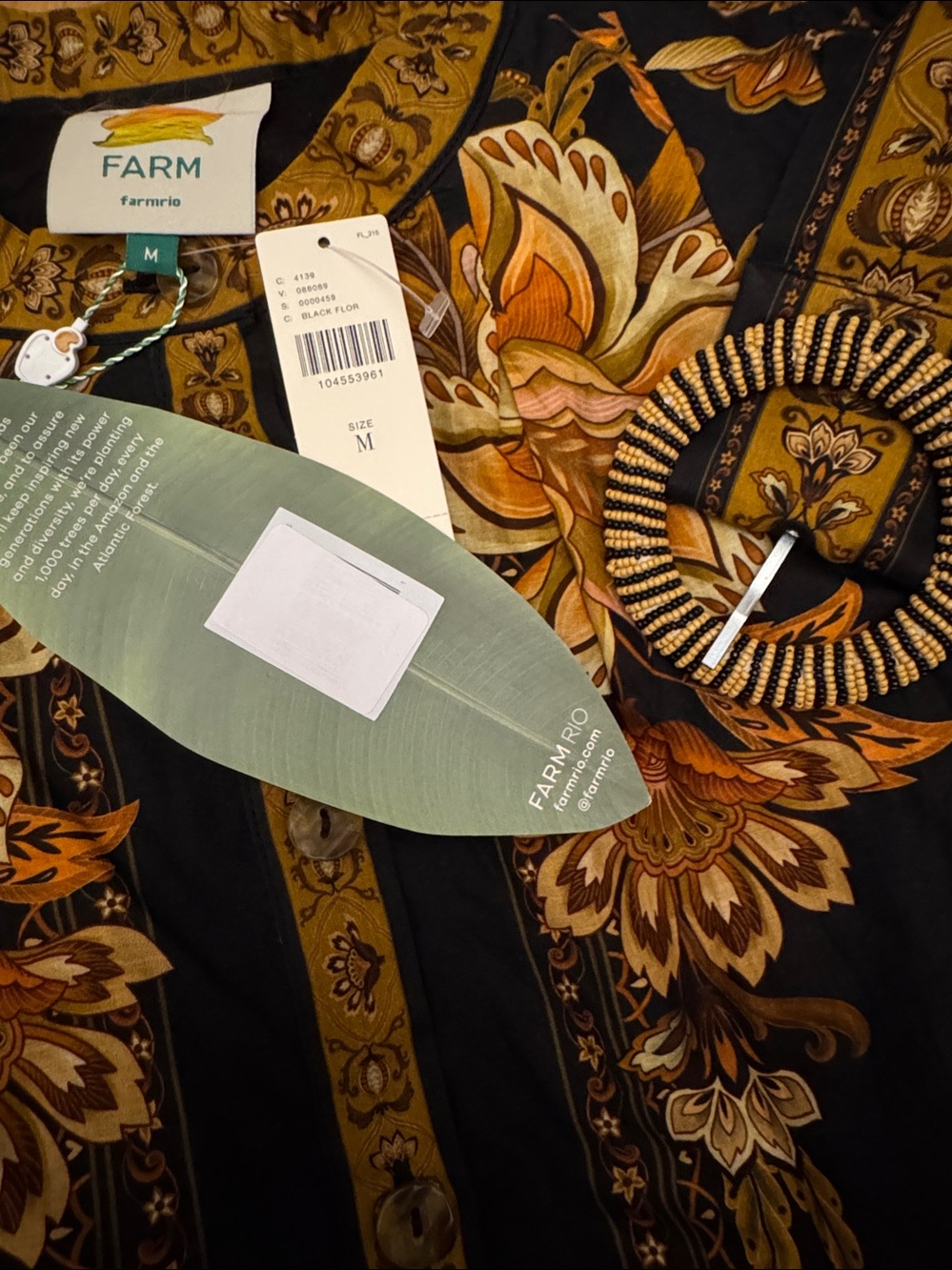 NWT Size M - Farm Rio Majestic Garden Long-Sleeve Button-Front Mini Dress - Picture 10 of 14